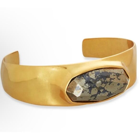 KENDRA SCOTT Anna Antique Gold Plated Black Pyrite Stone Cuff Bangle Bracelet - Picture 2 of 13